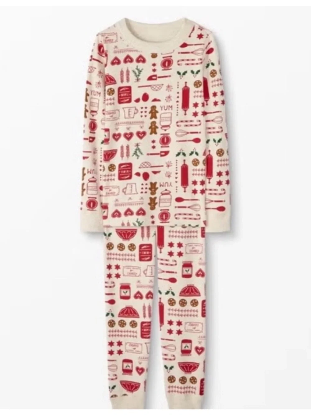 Hanna Andersson Back To Baking 2pc Organic Cotton Pajama Set Red Green Holiday